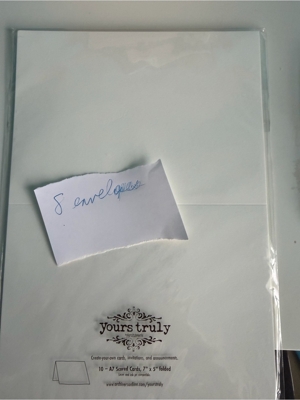 Yours Truly A7 Scored Cards, 7 x 5 Folded Greeting Cards Qty 8